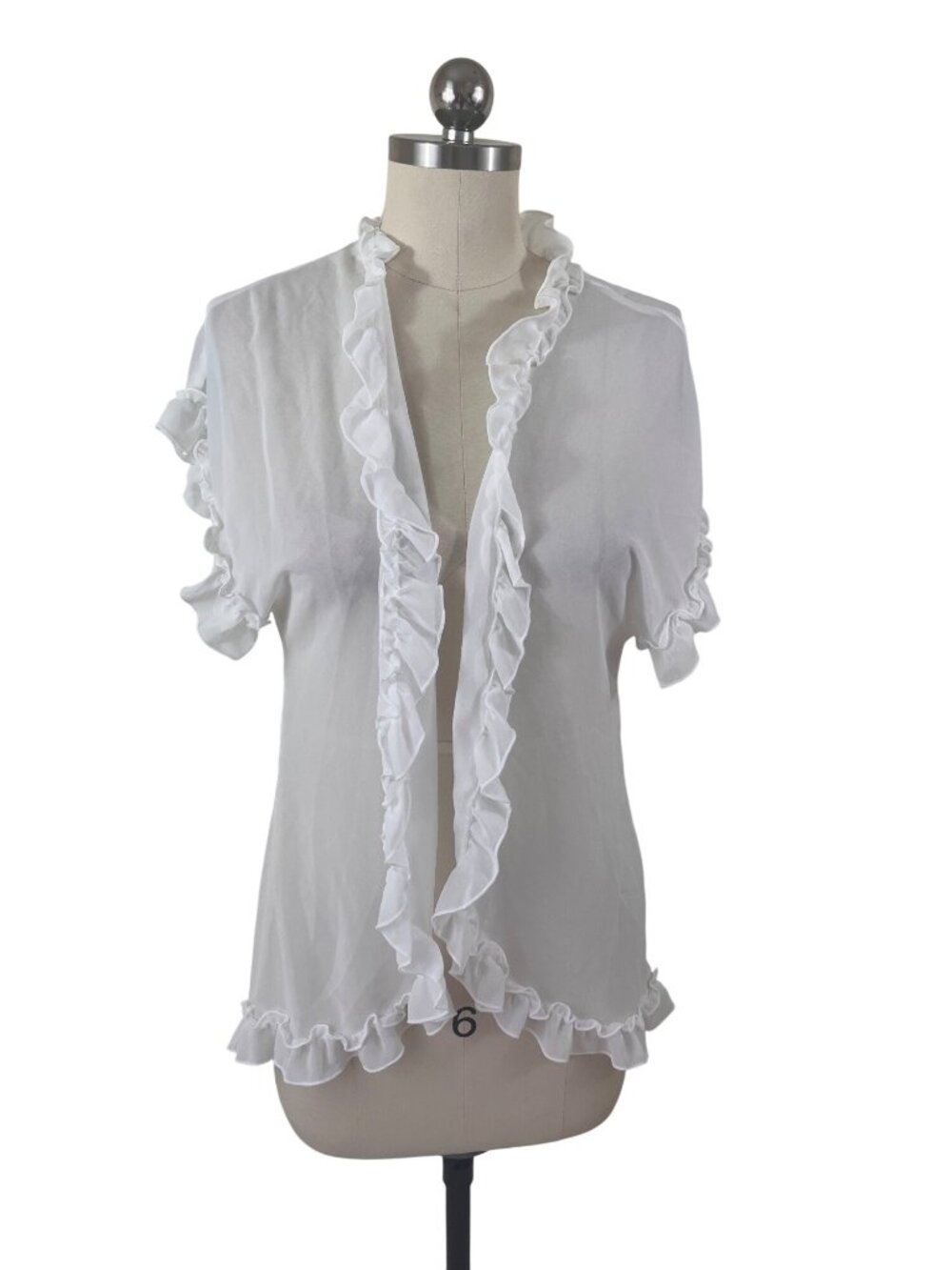 Linea Donatella Chiffon Cardigan Womens Medium White Ruffle Soft Girl Romanctic